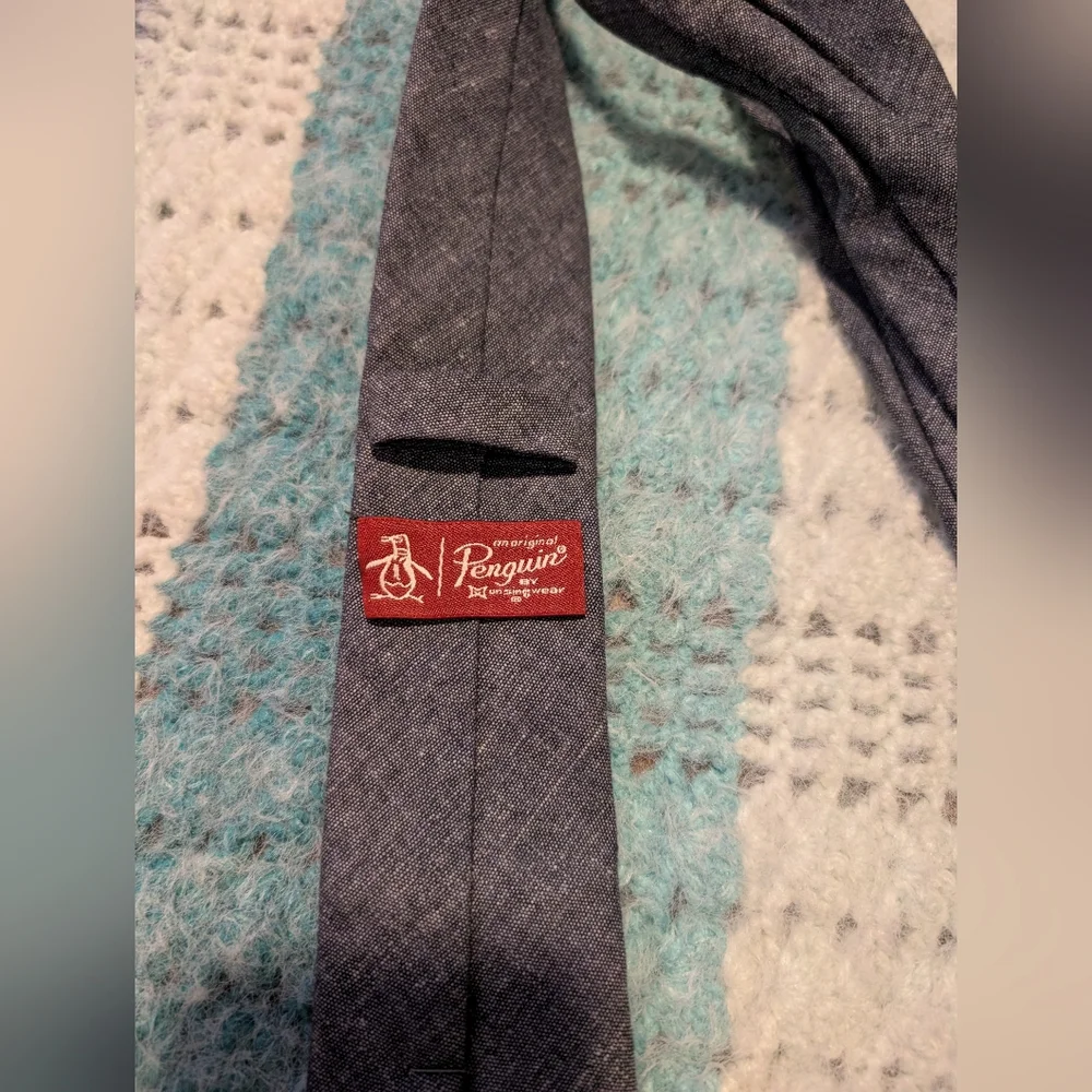 Penguin Classic Men's Charcoal Gray Slim Tie Linen Cotton‎ Blend